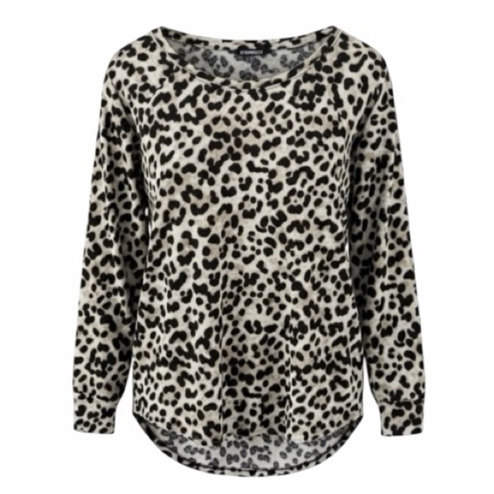 NEW Express Black and Tan Leopard Print Long Sleeve Top Size Small
